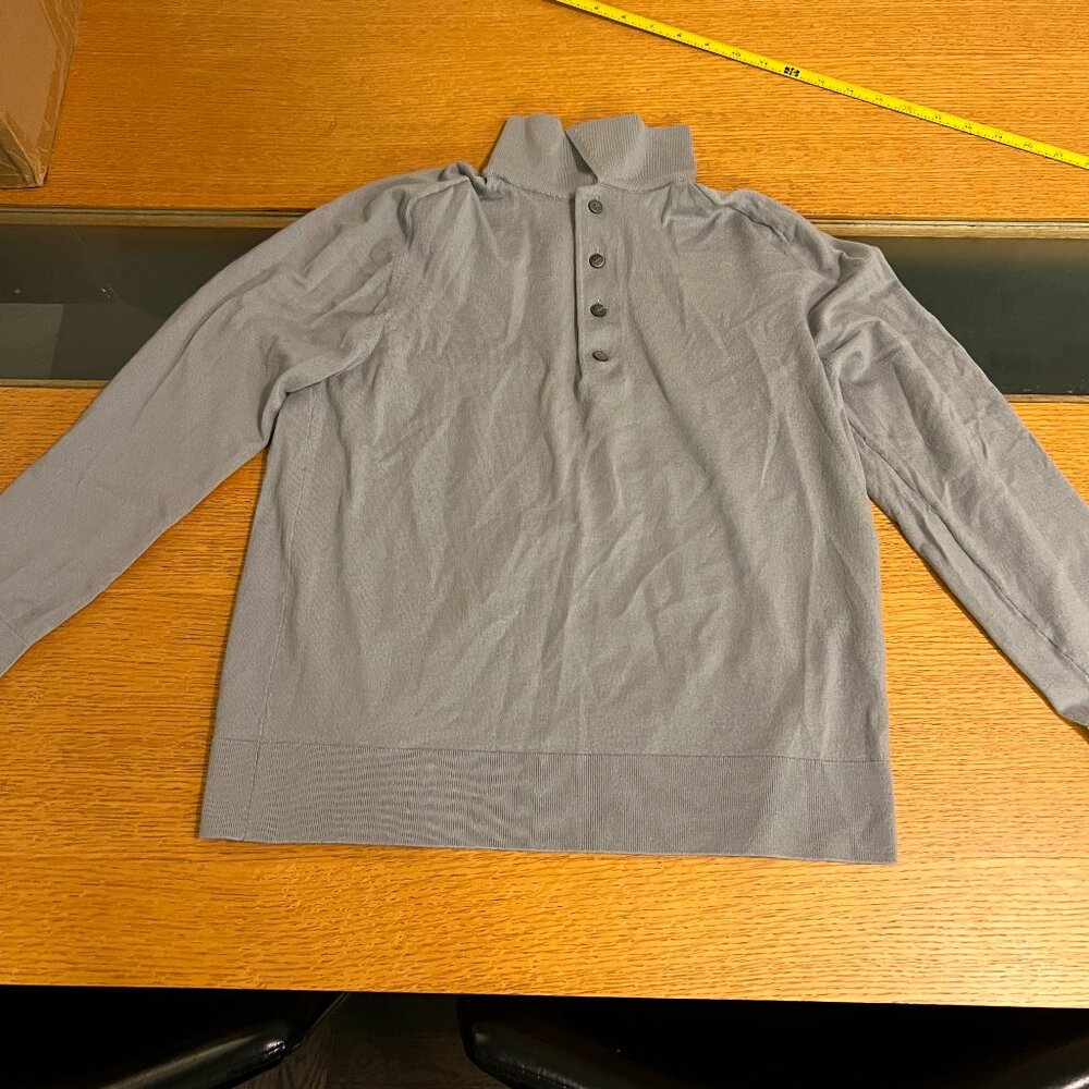 Theory Grey Button-Front Mock-Neck Sweater – Size M